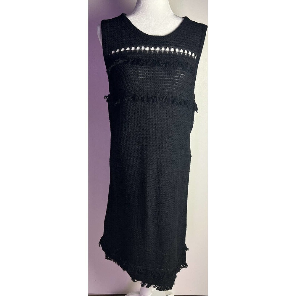 J Crew Womens‎ Sz L Sleeveless Black Fringe Sweater Dress Cotton